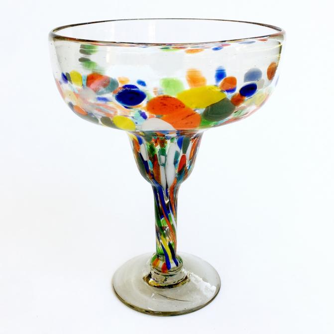 Wholesale MEXICAN GLASSWARE / Clear & Confetti Large 14 oz Margarita Glasses  / Our Clear & Confetti Margarita glasses combine the clear, thick, sturdy handcrafted glass on top, with the colorful, festive, confetti bottom!